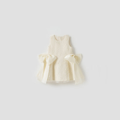 Ivory Petal Blossom Tweed Bow Dress