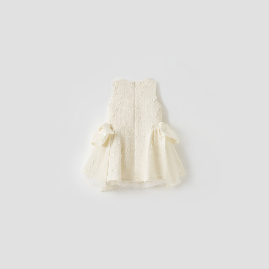 Ivory Petal Blossom Tweed Bow Dress