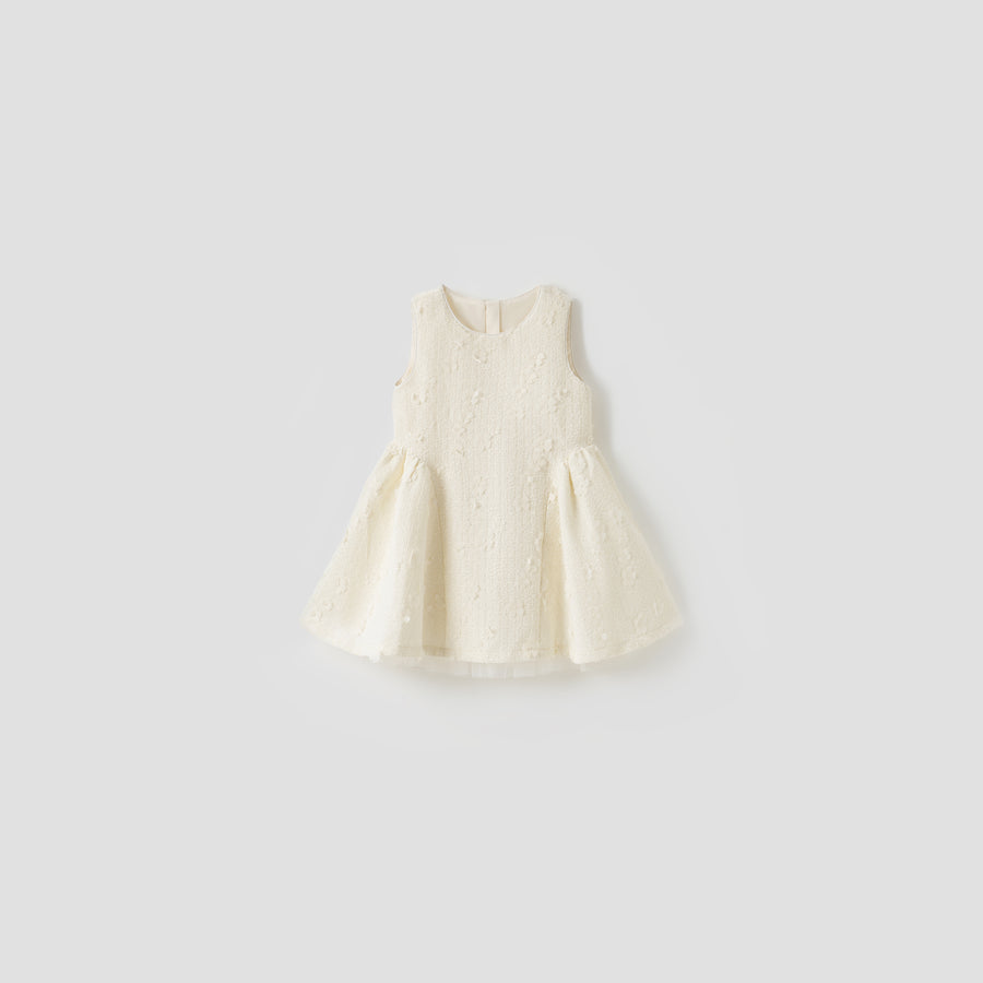 Ivory Petal Blossom Tweed Bow Dress