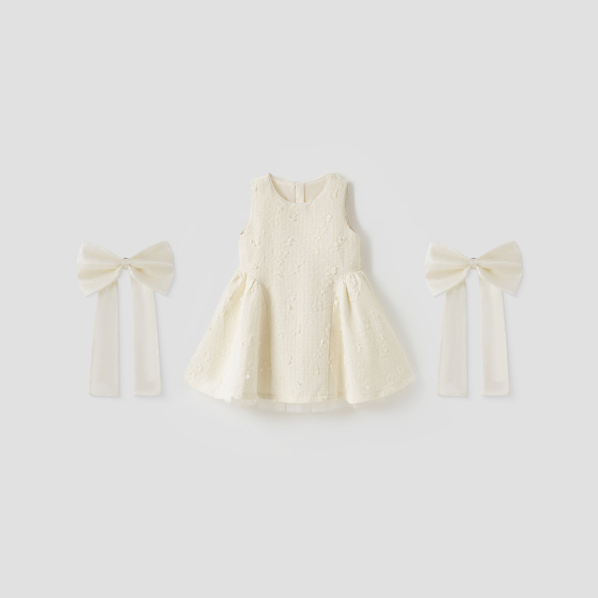 Ivory Petal Blossom Tweed Bow Dress