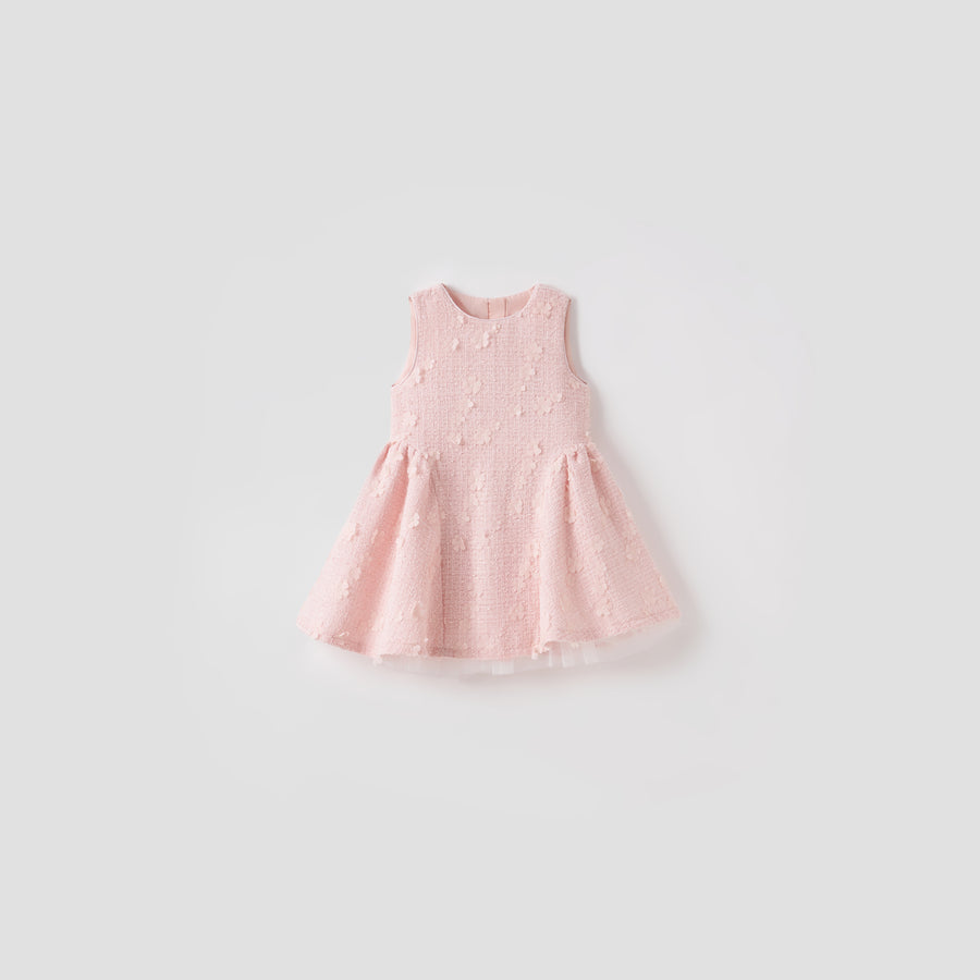 Blush Petal Blossom Tweed Bow Dress