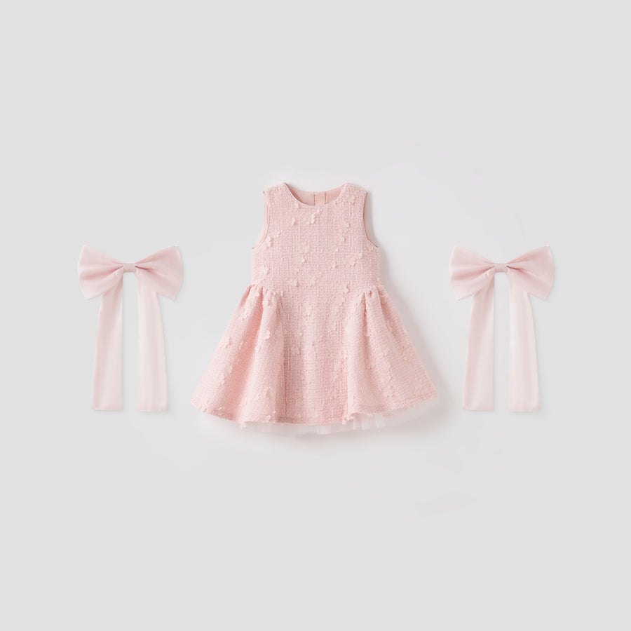 Blush Petal Blossom Tweed Bow Dress