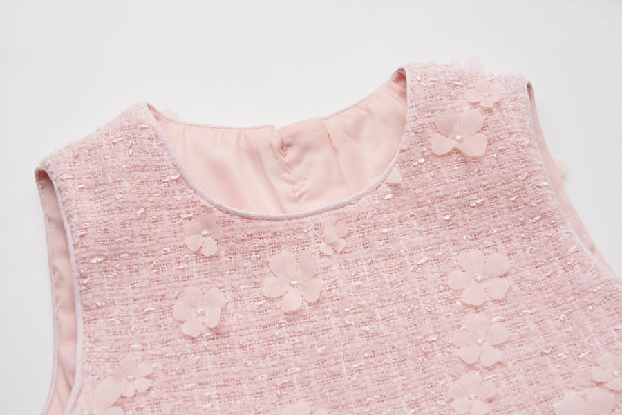 Blush Petal Blossom Tweed Bow Dress