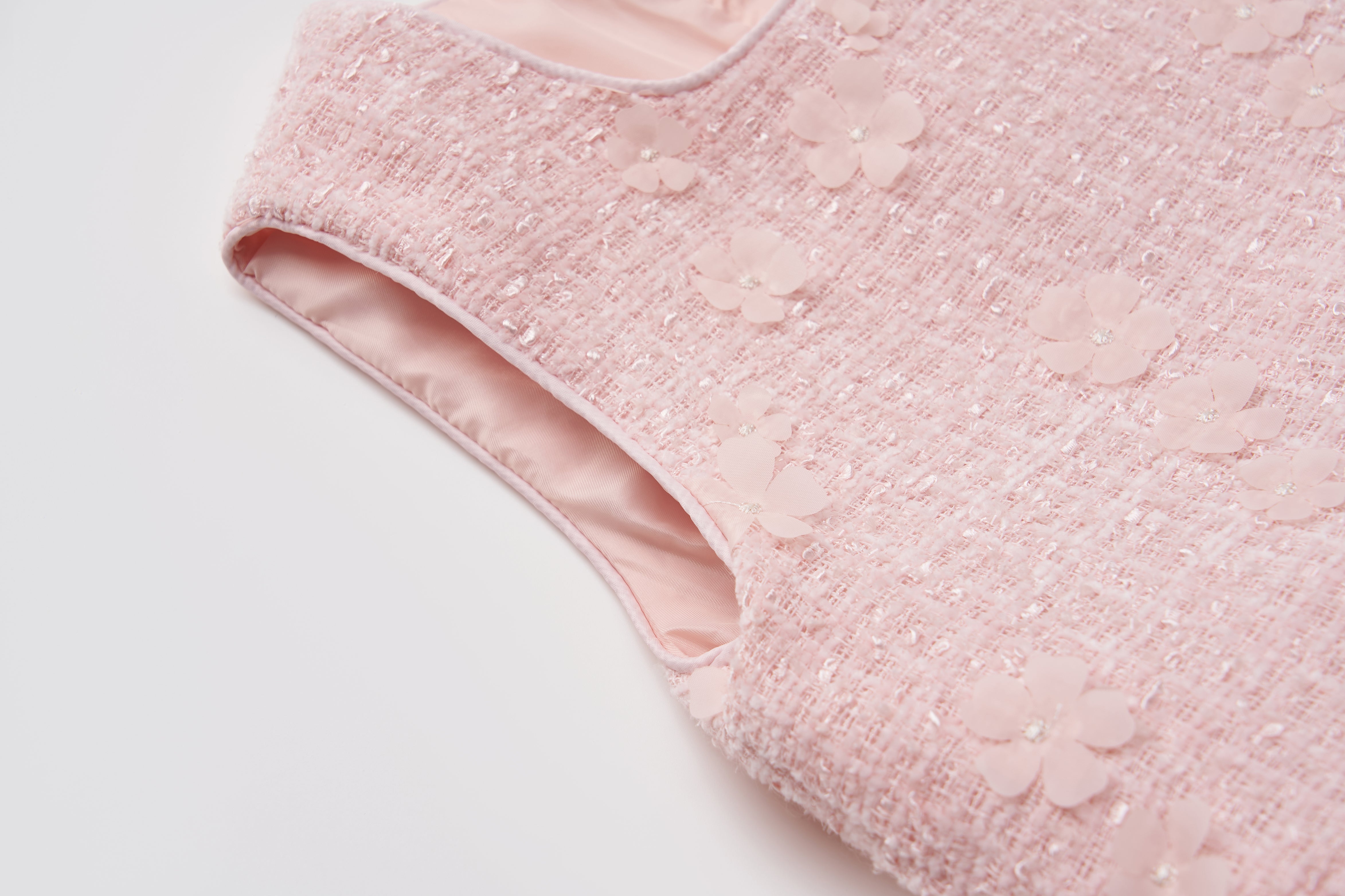 Blush Petal Blossom Tweed Bow Dress