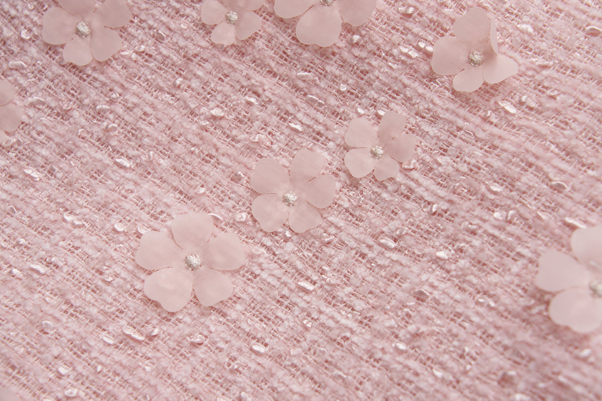 Blush Petal Blossom Tweed Bow Dress