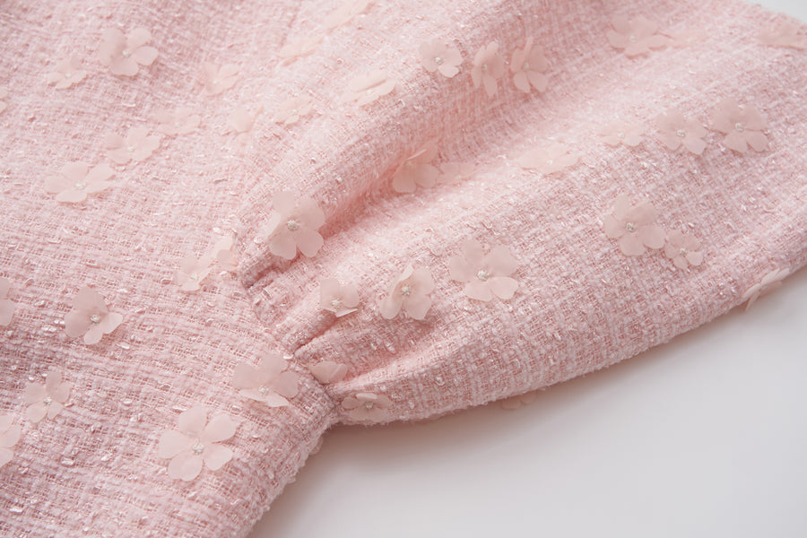 Blush Petal Blossom Tweed Bow Dress