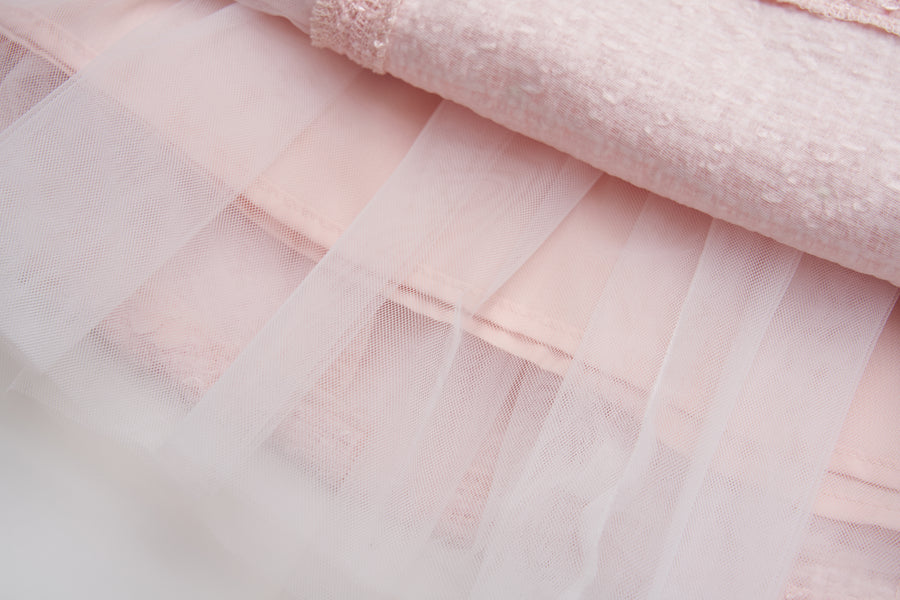 Blush Petal Blossom Tweed Bow Dress