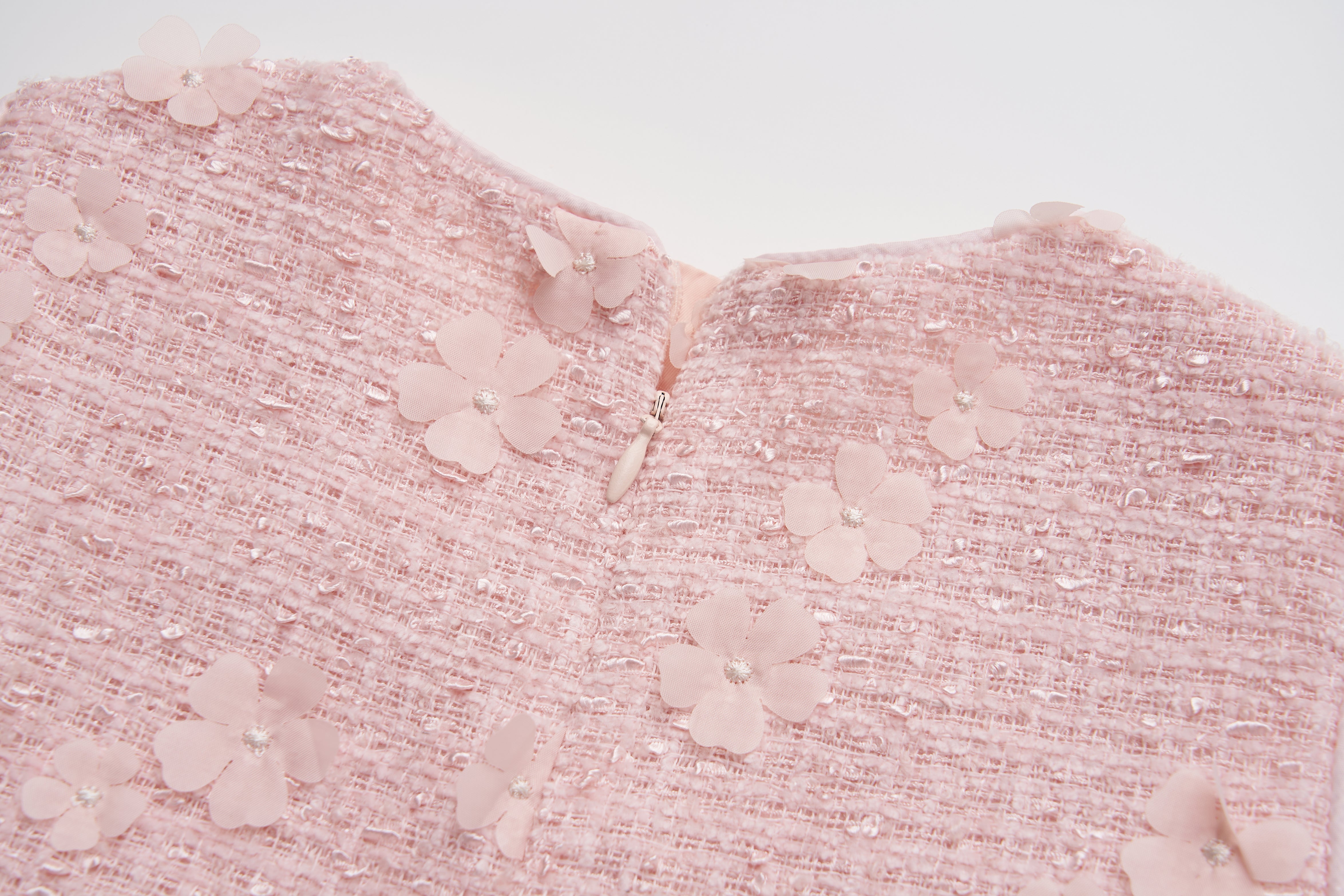 Blush Petal Blossom Tweed Bow Dress