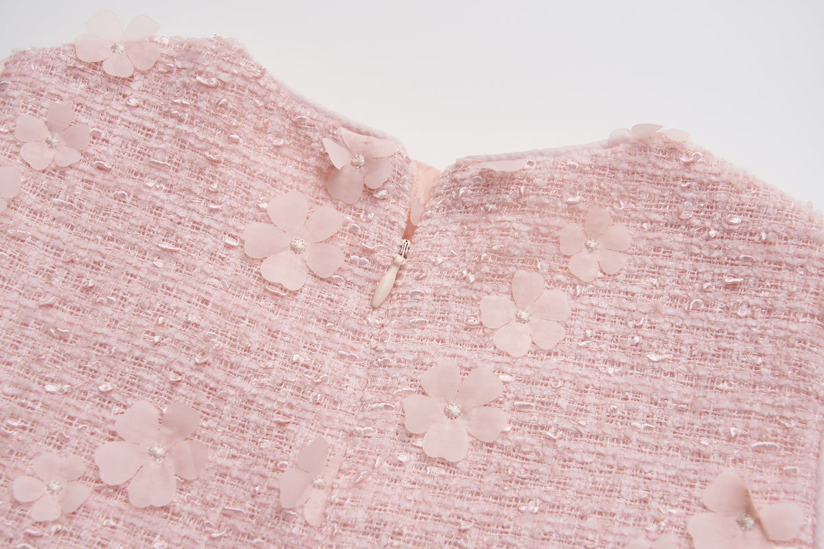 Blush Petal Blossom Tweed Bow Dress
