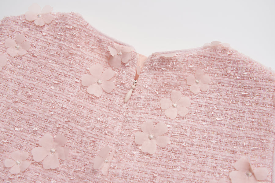 Blush Petal Blossom Tweed Bow Dress