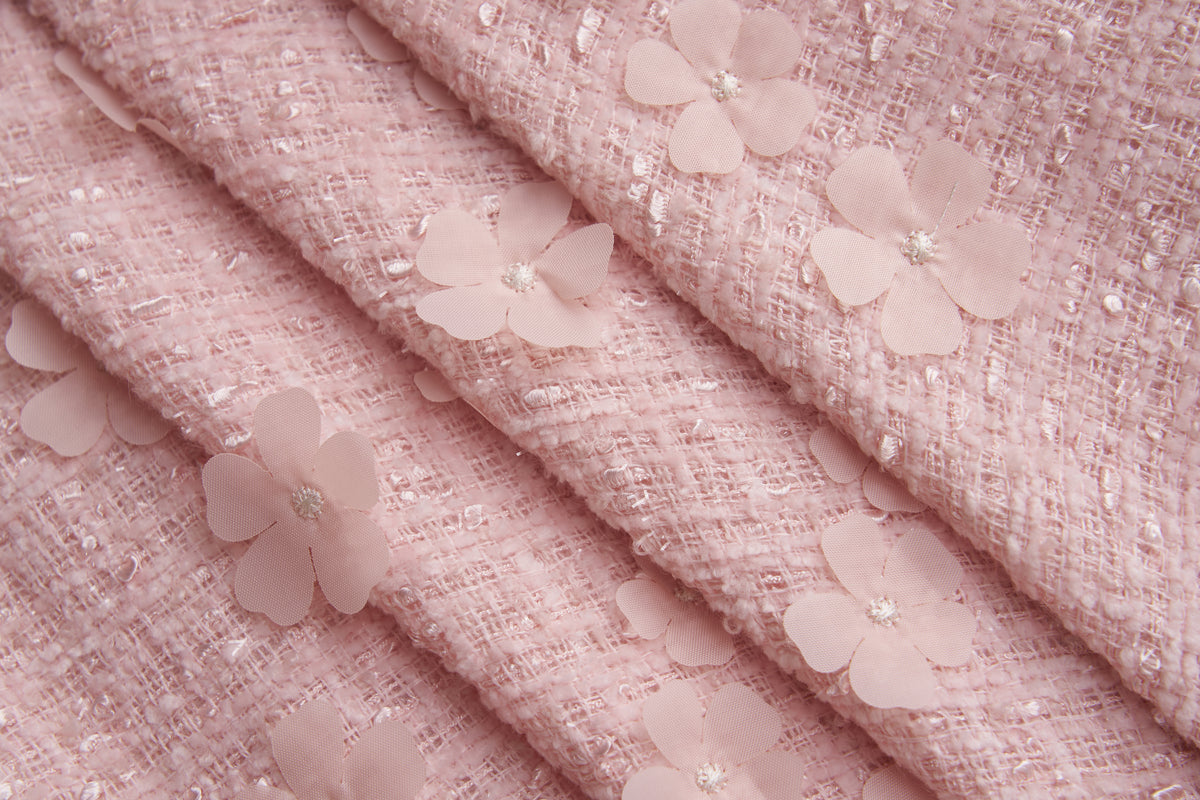 Blush Petal Blossom Tweed Bow Dress
