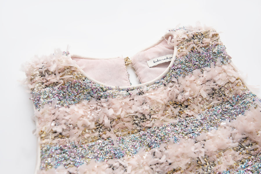 Autumn Reverie Tweed & Pale Pink Tulle Dress