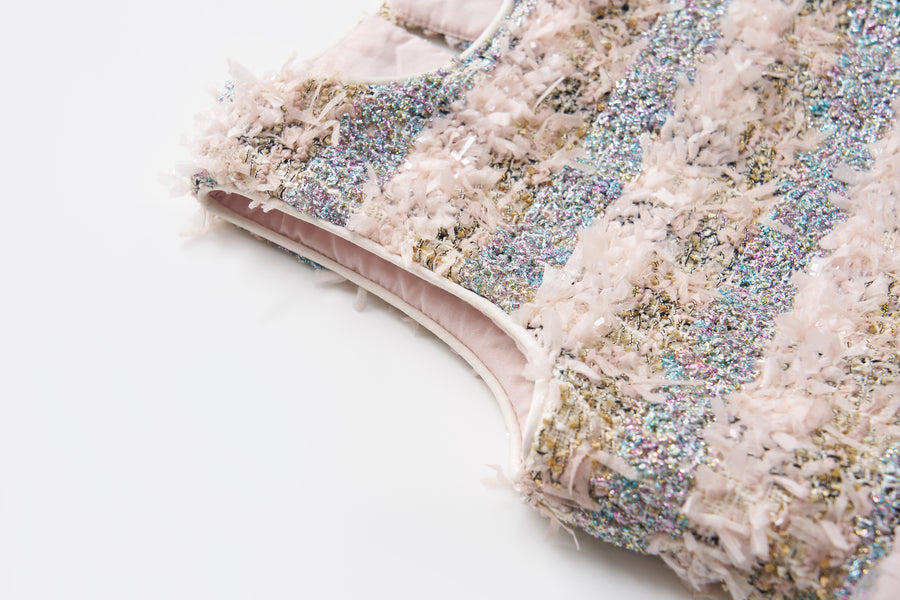 Autumn Reverie Tweed & Pale Pink Tulle Dress
