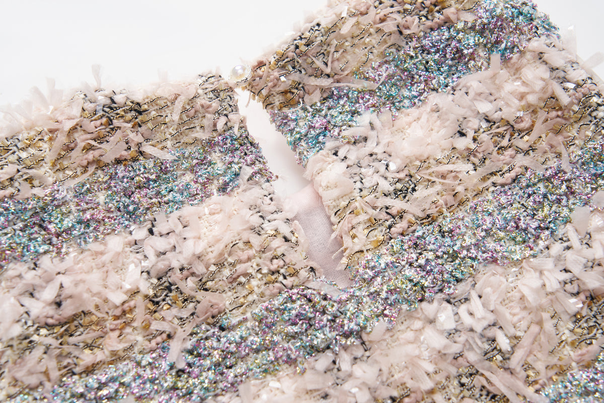 Autumn Reverie Tweed & Pale Pink Tulle Dress