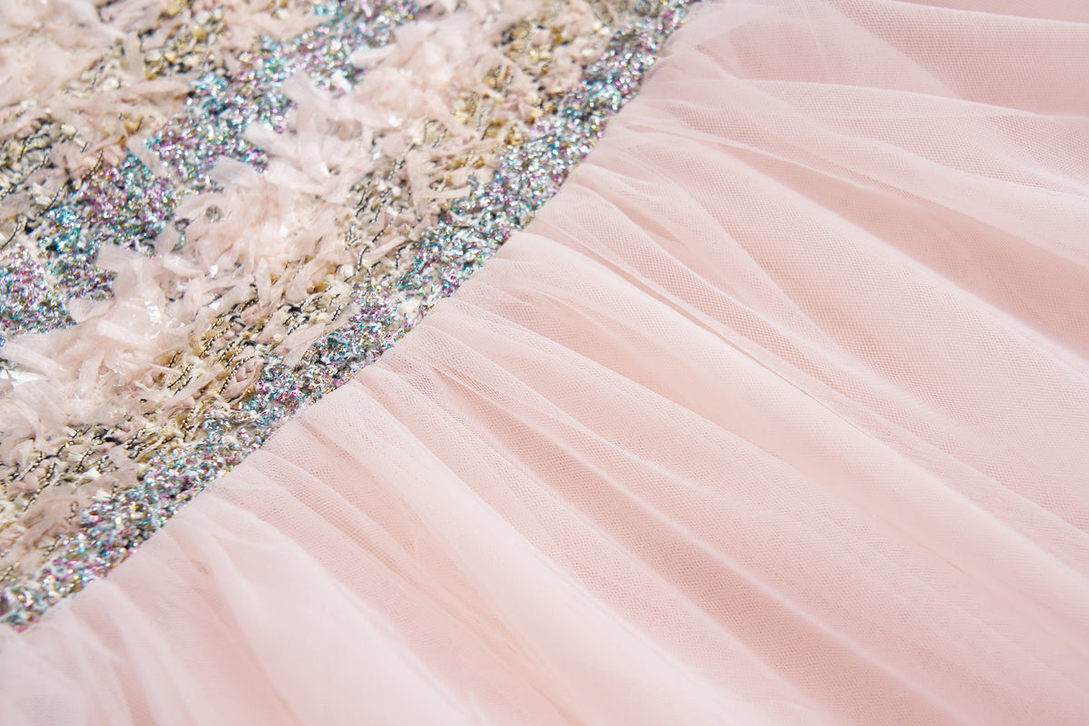Autumn Reverie Tweed & Pale Pink Tulle Dress