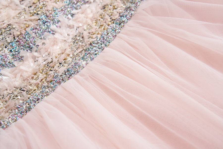 Autumn Reverie Tweed & Pale Pink Tulle Dress
