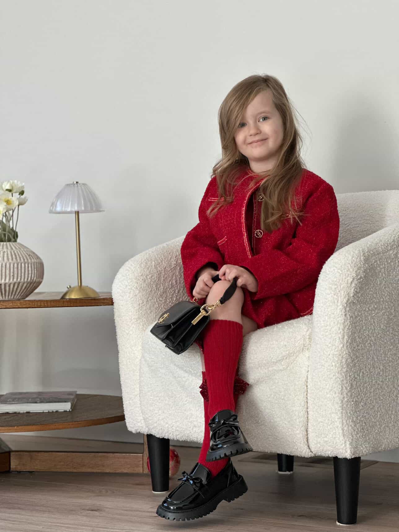 Girls Tweed Jacket - Cranberry Red