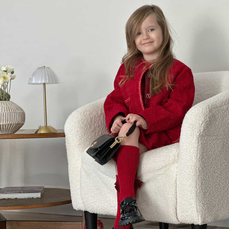 Girls Tweed Jacket - Cranberry Red