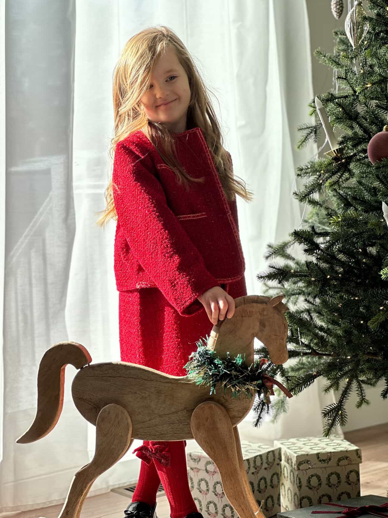 Girls Tweed Jacket - Cranberry Red