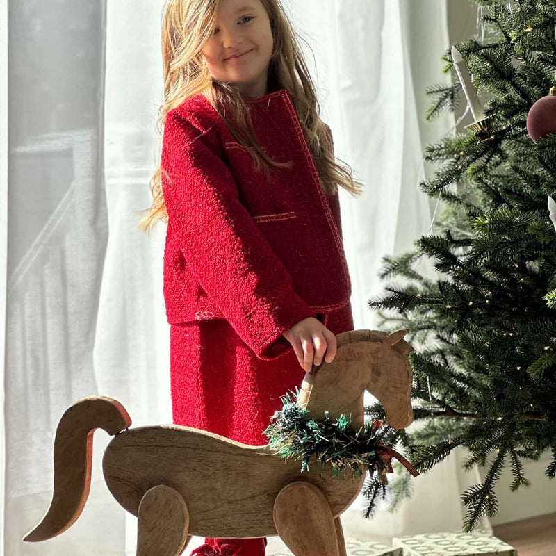 Girls Tweed Jacket - Cranberry Red