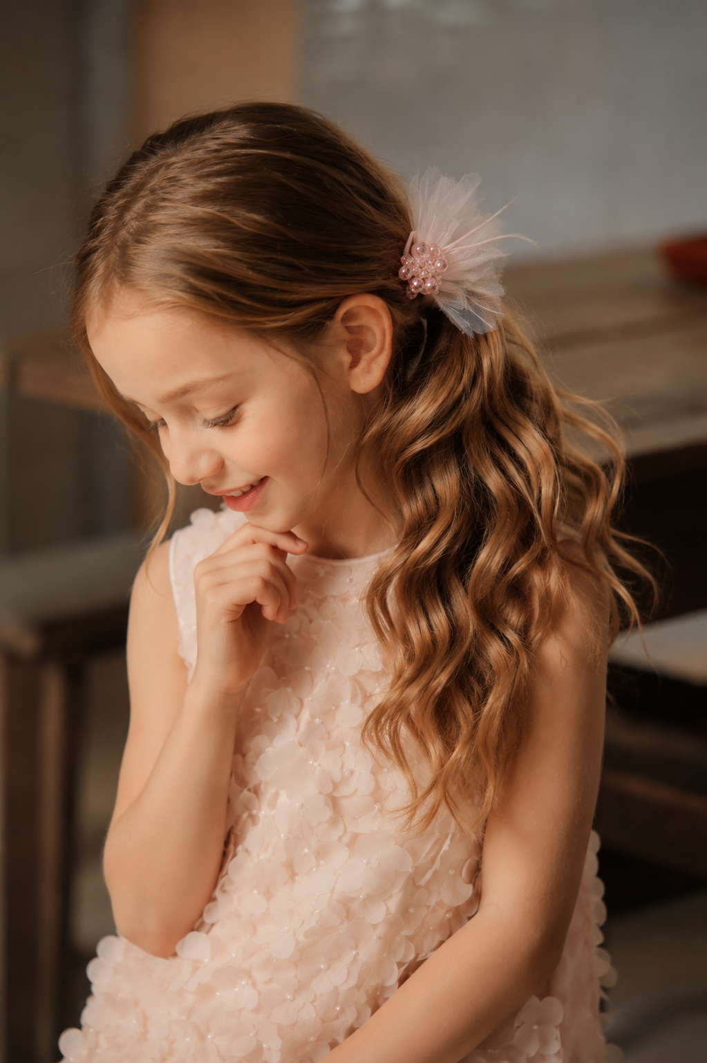 Pink Crystal Feather Blossom Hair Clip