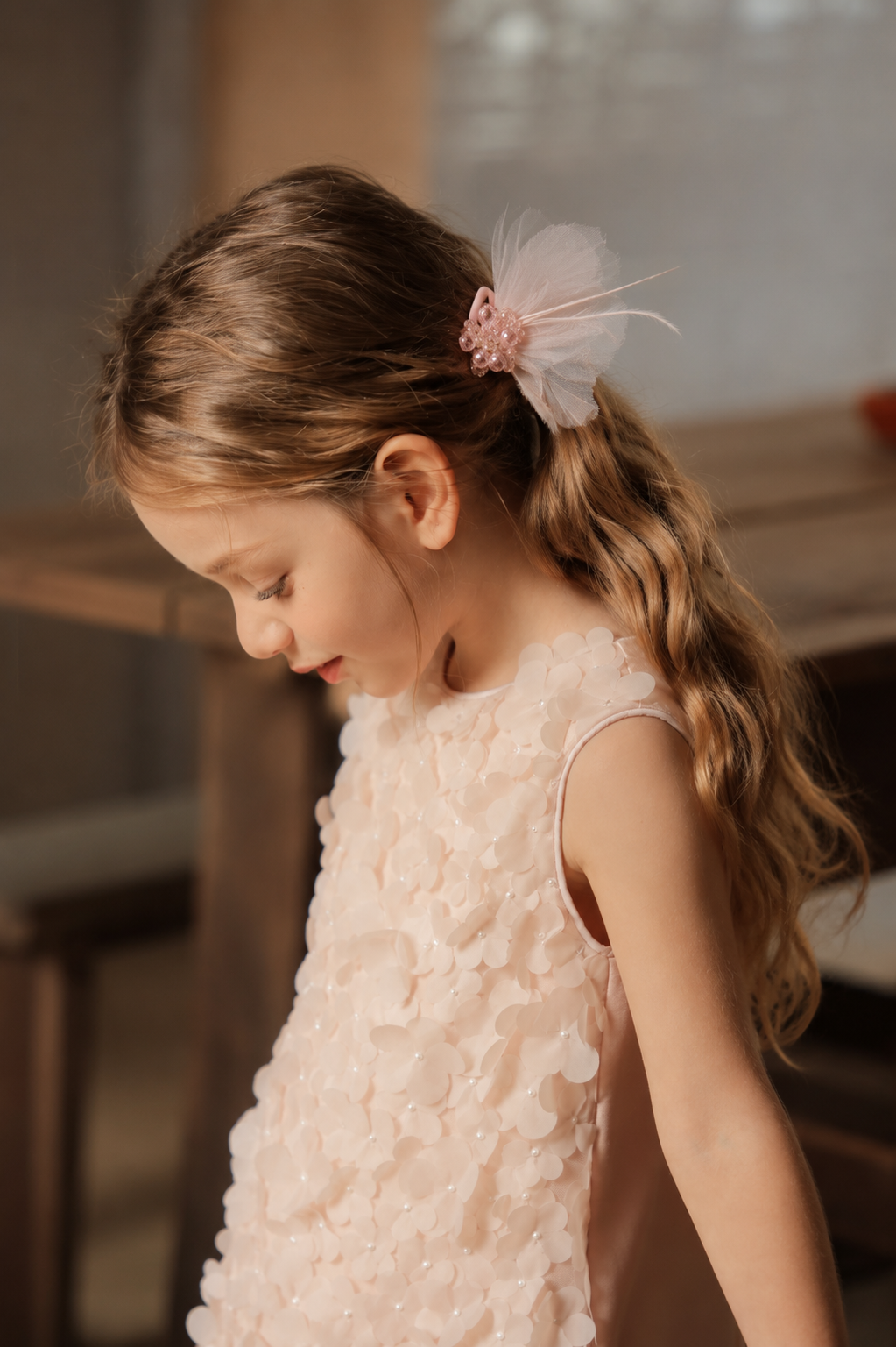 Pink Crystal Feather Blossom Hair Clip