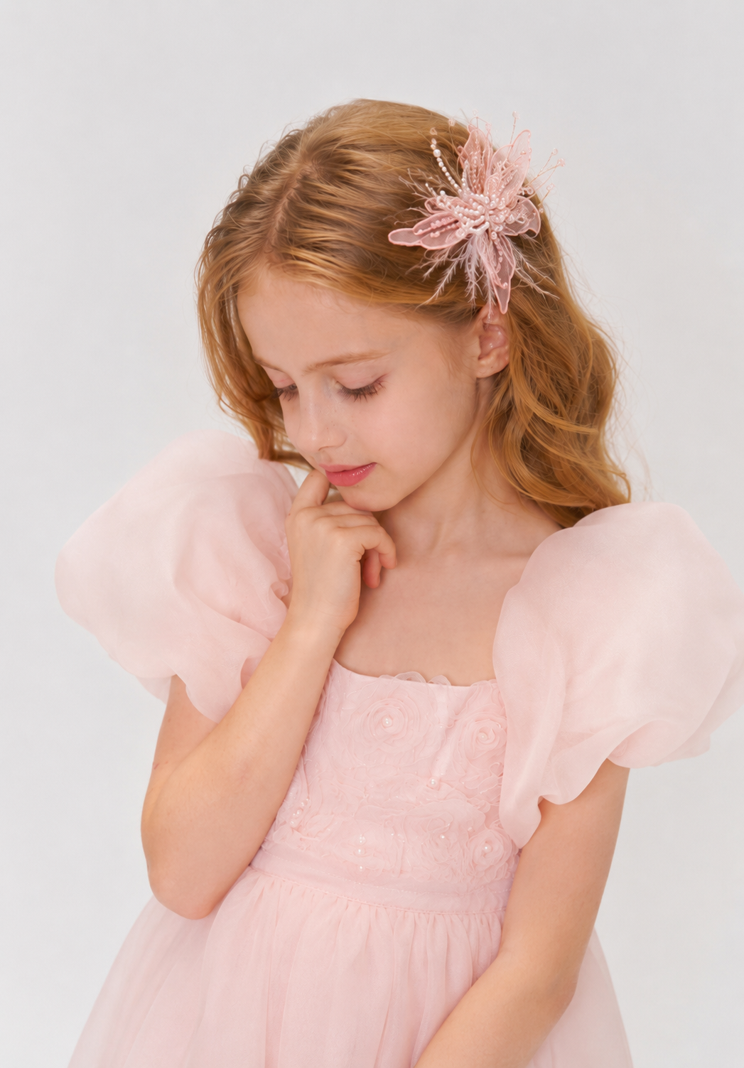 Blush Hand-Beaded Lily Feather Hair Clip