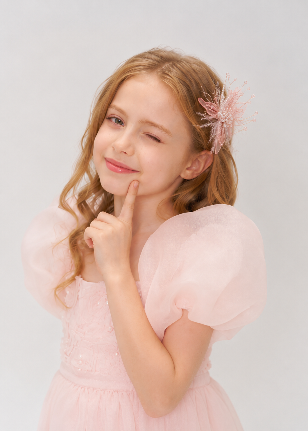 Blush Hand-Beaded Lily Feather Hair Clip