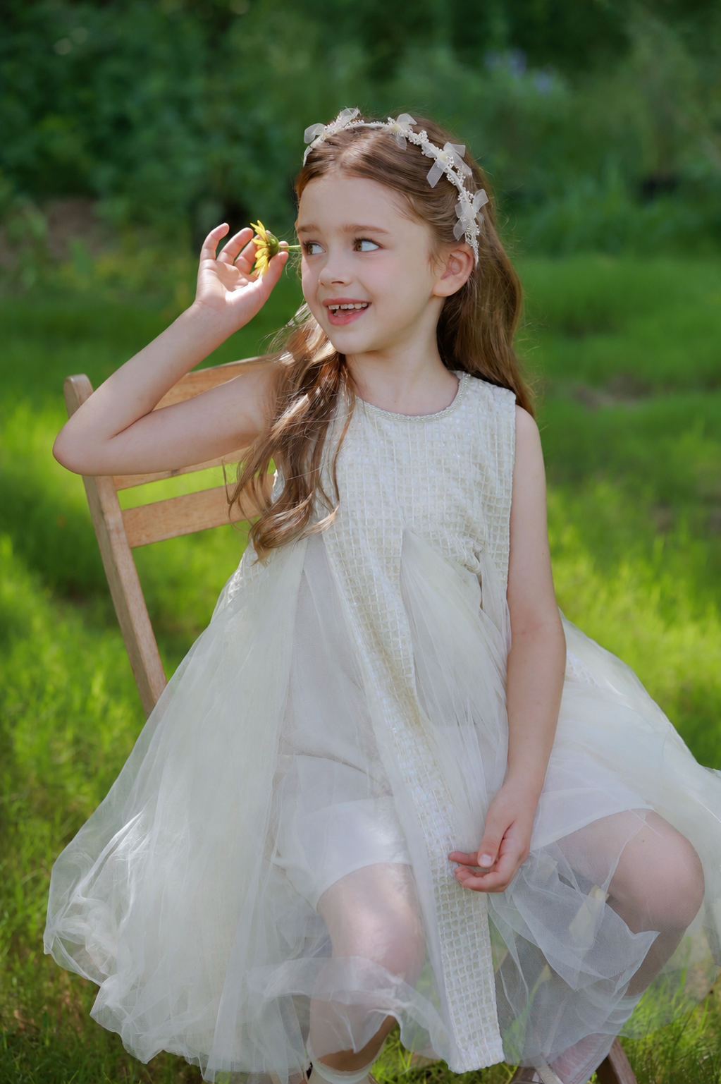 Girls Pearl Champagne Ribbon Headband