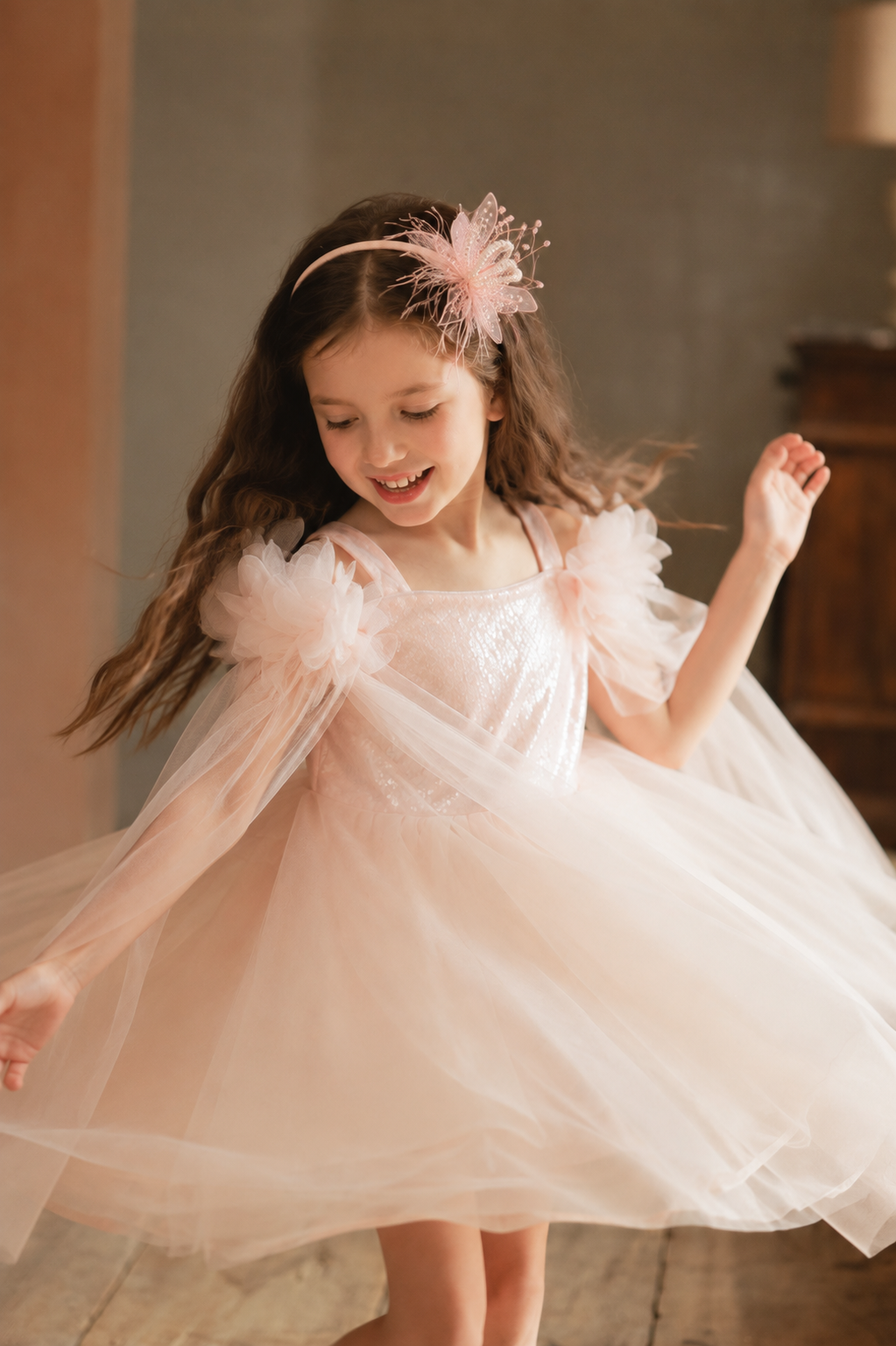 Blush Hand-Beaded Lily Feather Headband