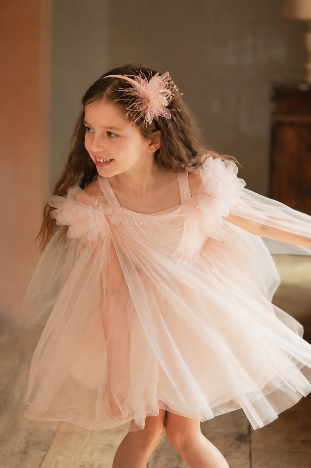 Blush Hand-Beaded Lily Feather Headband