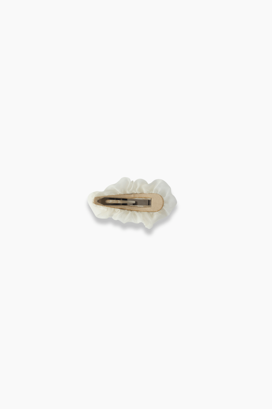 The Girls Chiffon Hair Clip - Ivory by KIKI and JOJO is a handmade accessory with a metal clasp, perfect for any hairstyle, shown here against a plain white background.