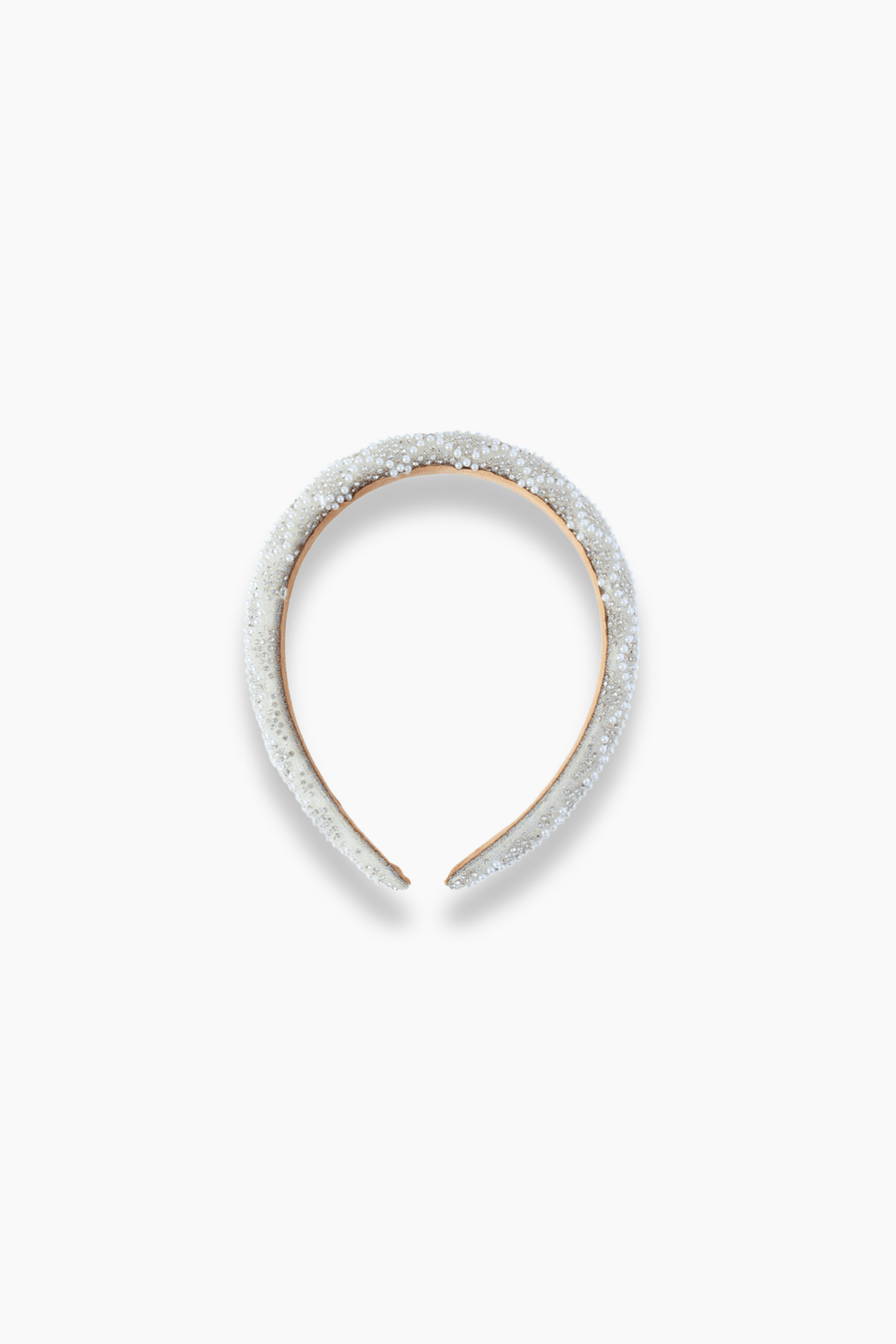 The KIKI and JOJO Girls Diamanté Padded Hairband in ivory features a textured, padded surface with sparkling diamanté accents and a curved, open-ended design, shown on a plain white background.