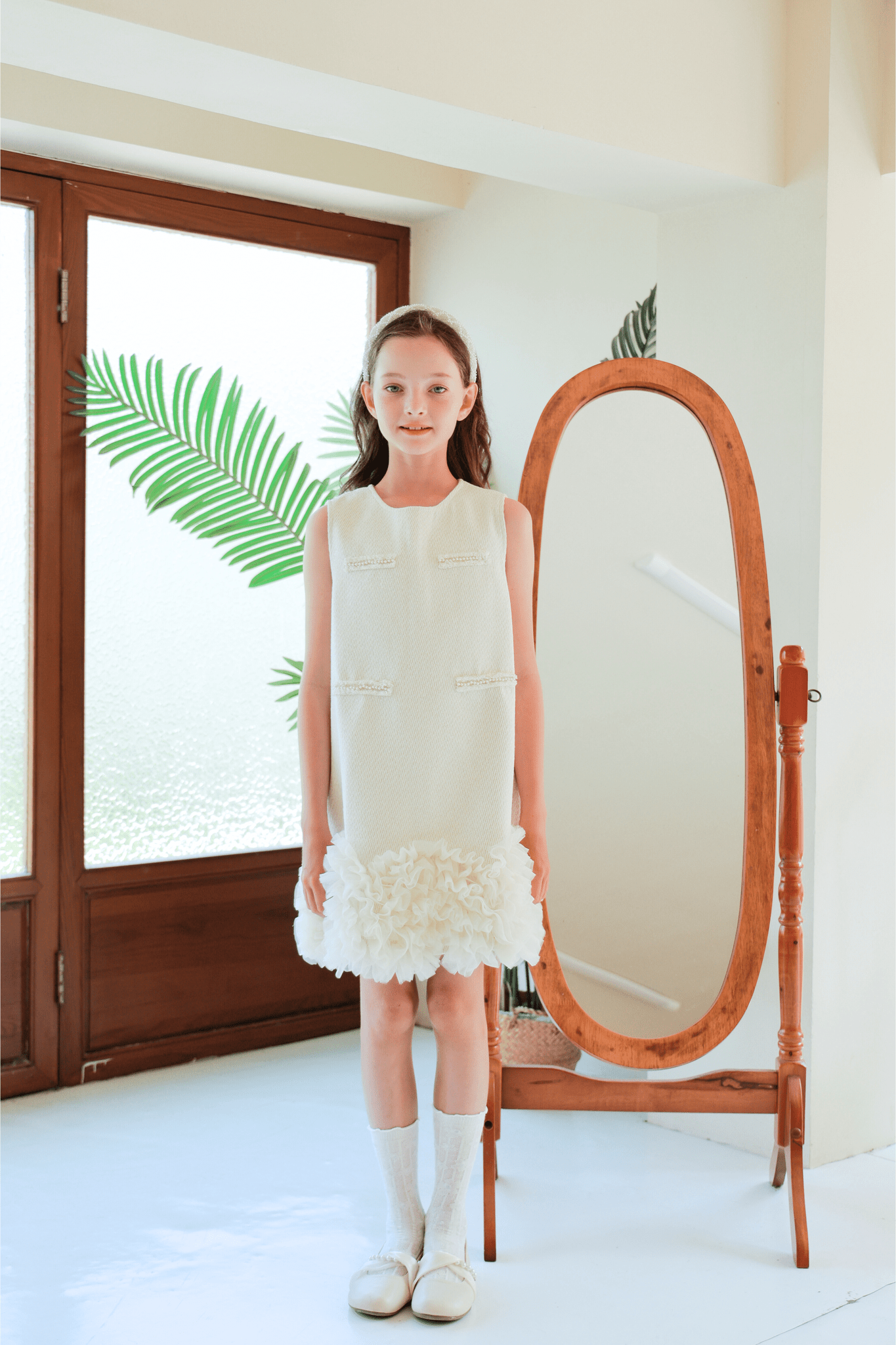 Girls Elegance A-Line Chiffon Trim Dress - Champagne