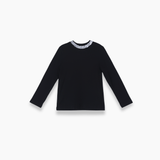 The KIKI and JOJO Girls Long-Sleeve Fitted T-Shirt with Sequin Collar in black is shown on a plain white background—a must-have wardrobe essential.