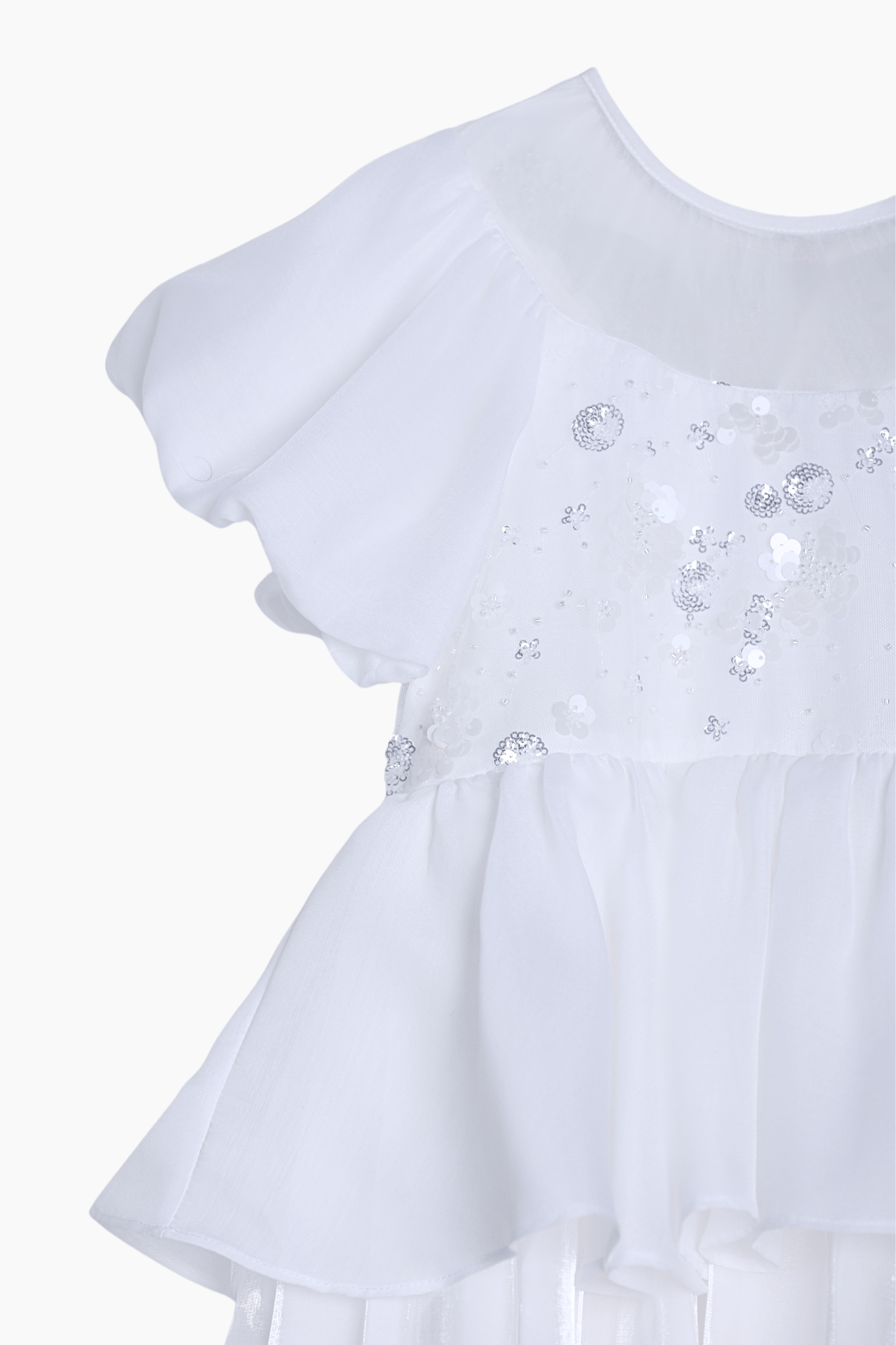 Girls Pearl-Embroidered Satin Dress - Pure White