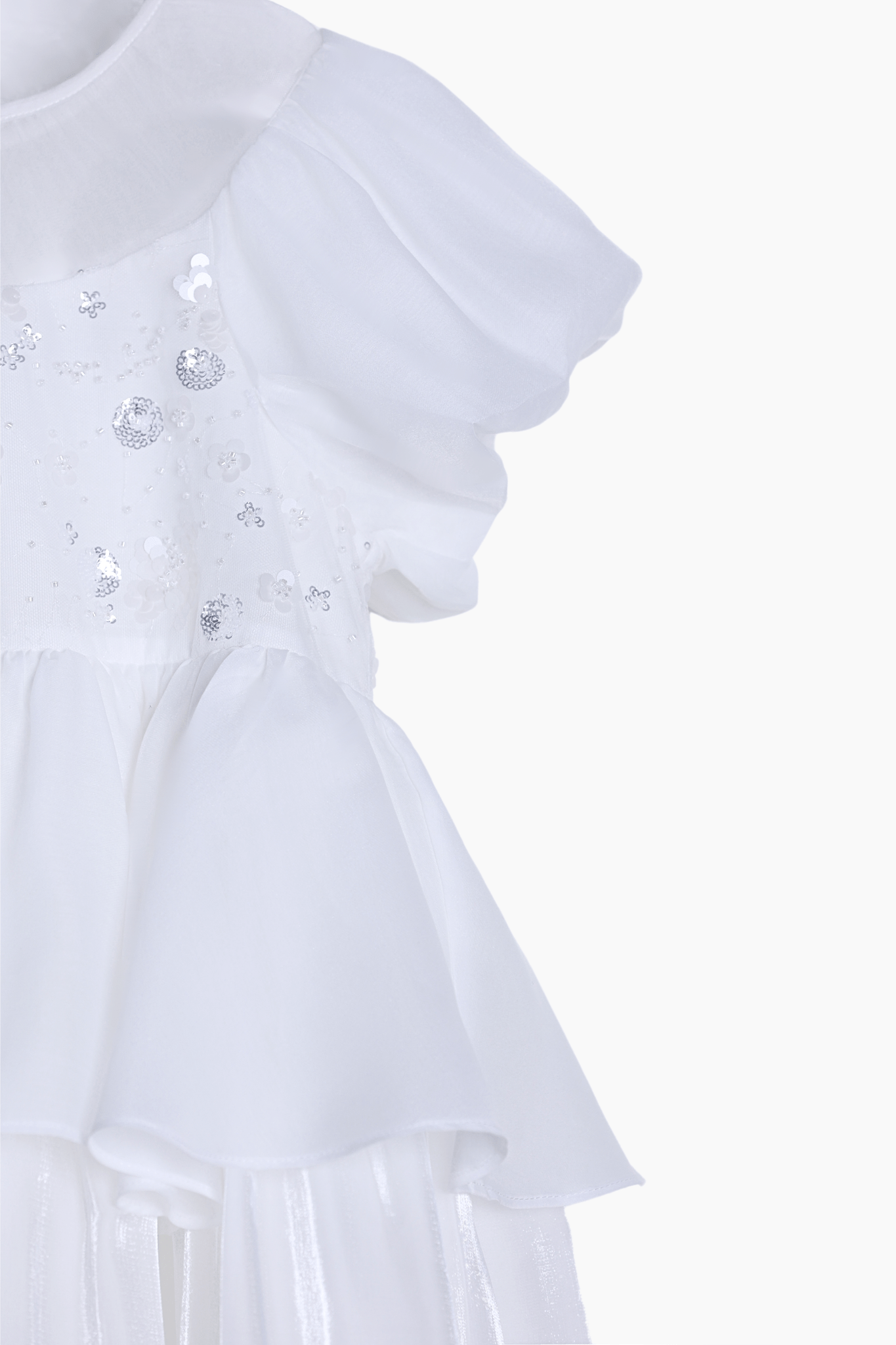 Girls Pearl-Embroidered Satin Dress - Pure White