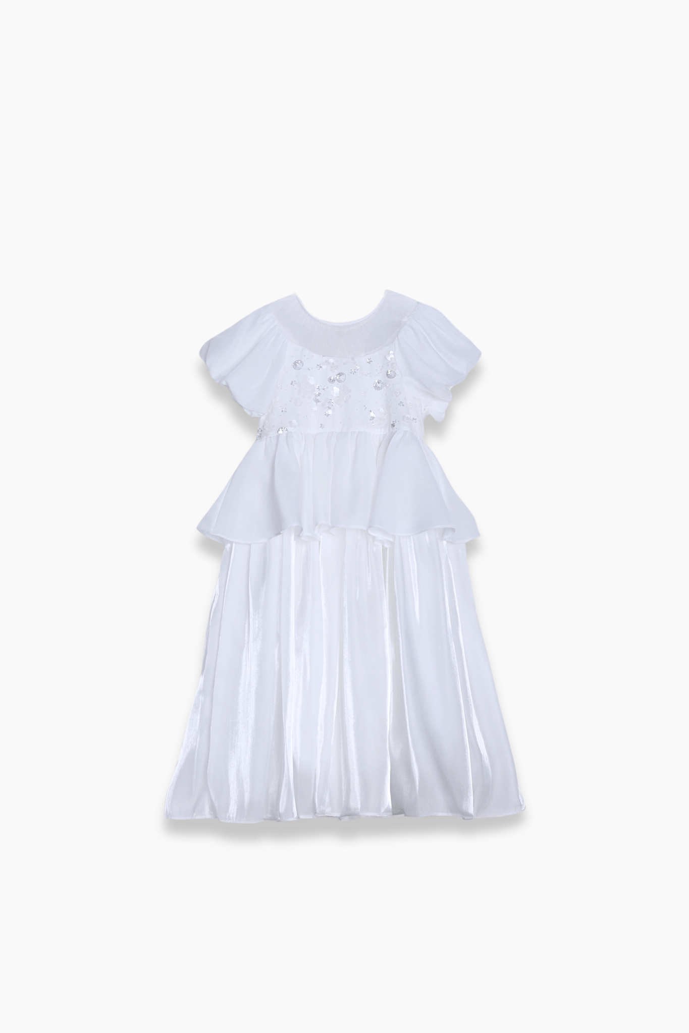 Girls Pearl-Embroidered Satin Dress - Pure White