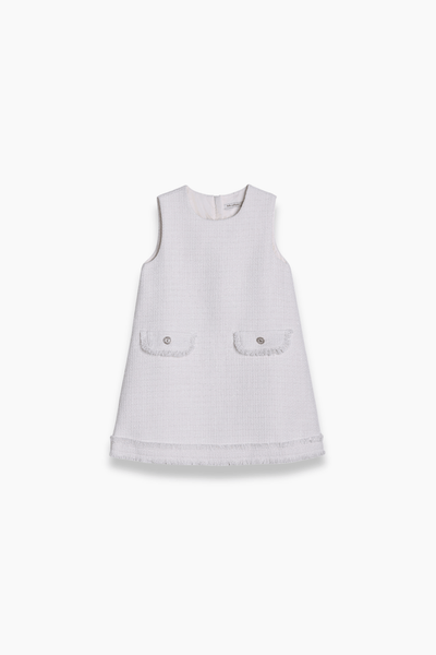 Girls Pearlescent Elegance Tweed Dress - Soft Champagne