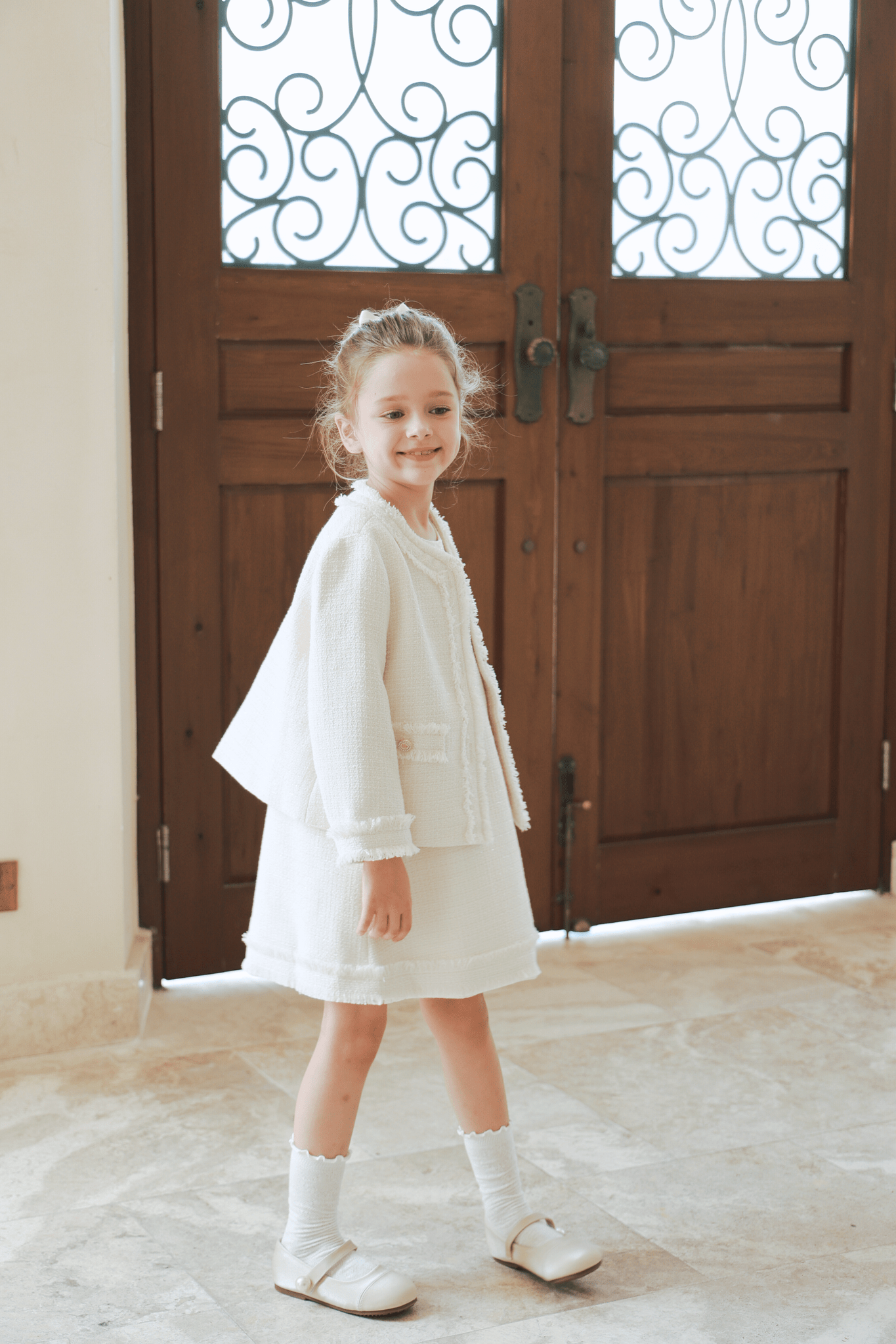 Kiki and Jojo | Girls Pearlescent Elegance Tweed Dress - Soft Champagne Soft Champagne / 7-8 Years (130cm) Kiki and Jojo | Girls Pearlescent Elegance Tweed Dress - Soft Champagne Soft Champagne / 7-8 Years (130cm)