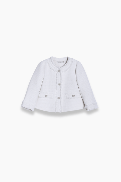 Girls Pearlescent Elegance Tweed Jacket - Soft Champagne