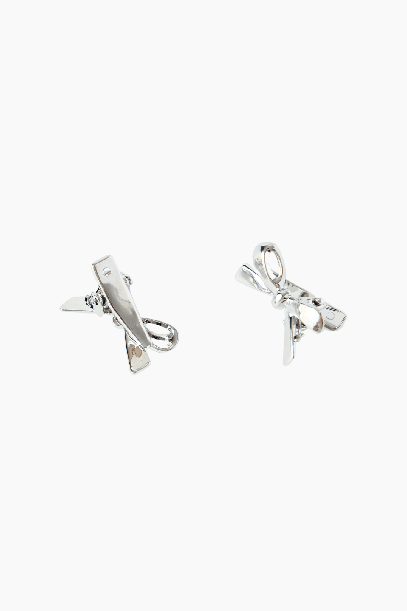 Girls Plated Metal Bow Hair Clips (2 Pack) - Silver