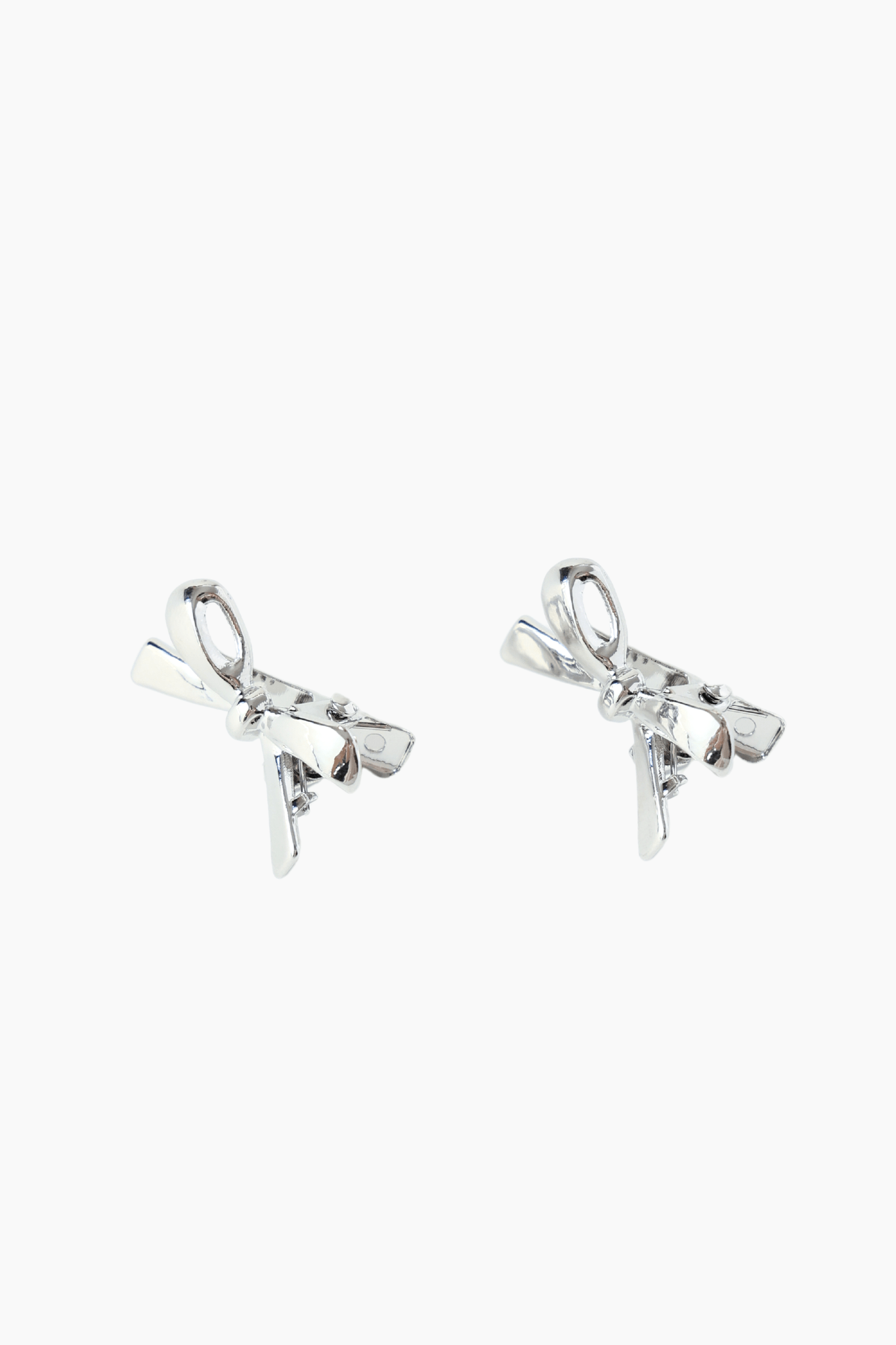 Girls Plated Metal Bow Hair Clips (2 Pack) - Silver