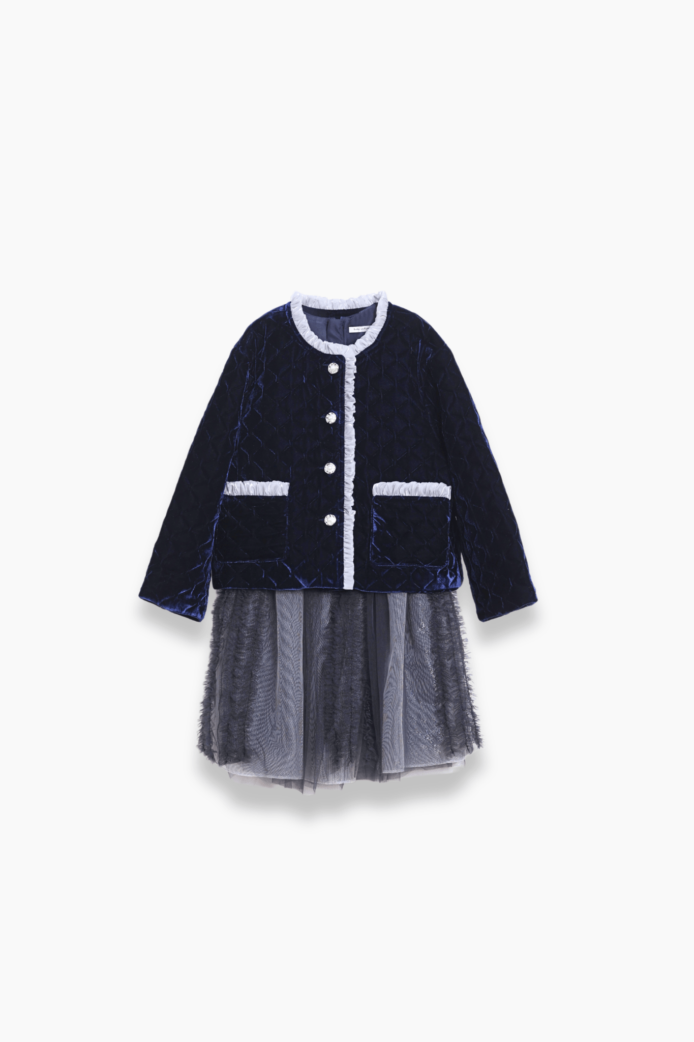 Girls Quilted Ruffle Jacket - Sapphire Blue