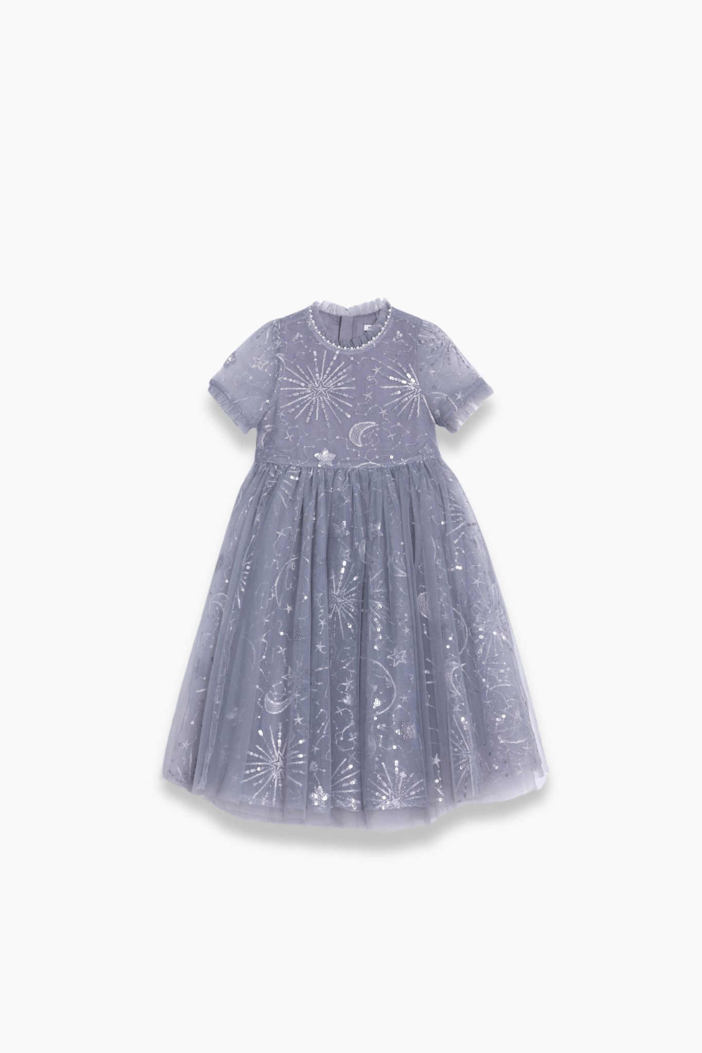 Girls Sequin Embroidered Tulle Dress - Starlight Silver