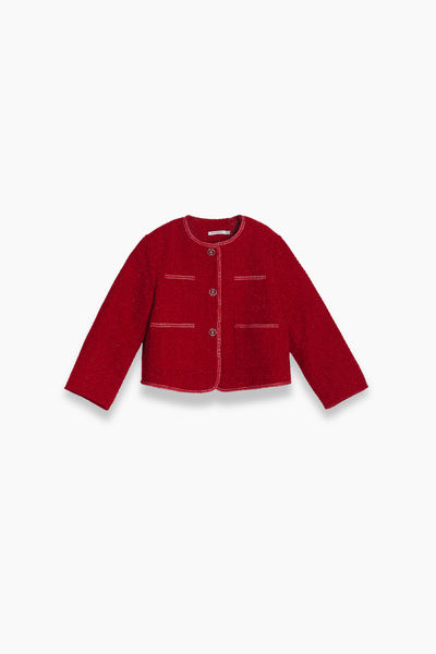 Girls Tweed Jacket - Cranberry Red