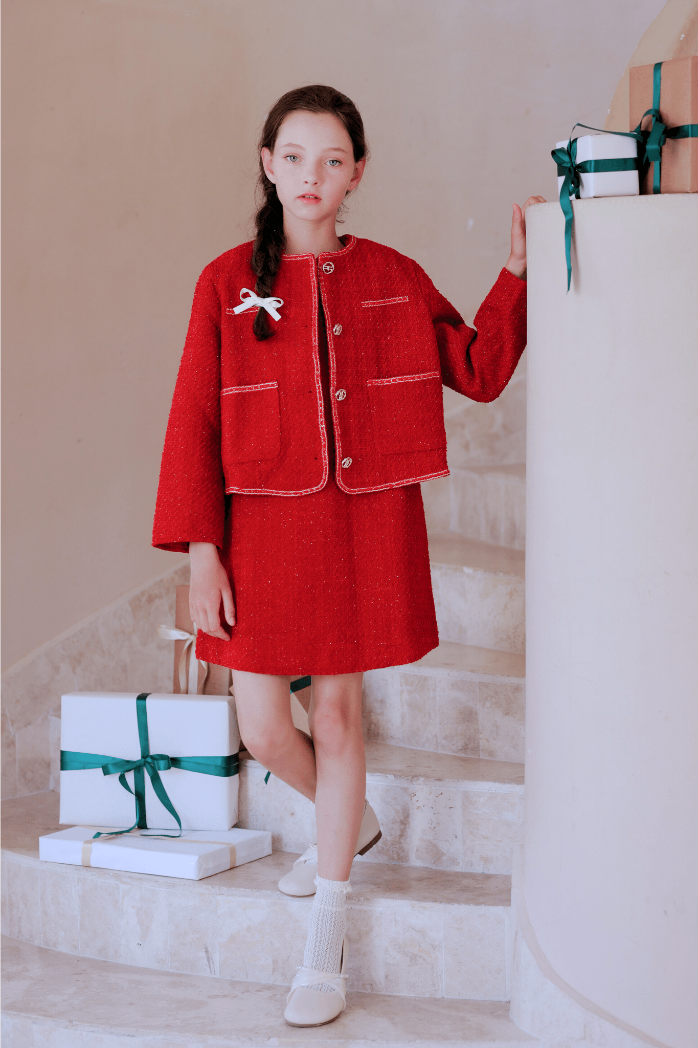KIKI and JOJO | Girls Sequined Tweed Jacket – Cranberry Red KIKI and JOJO | Girls Sequined Tweed Jacket – Cranberry Red