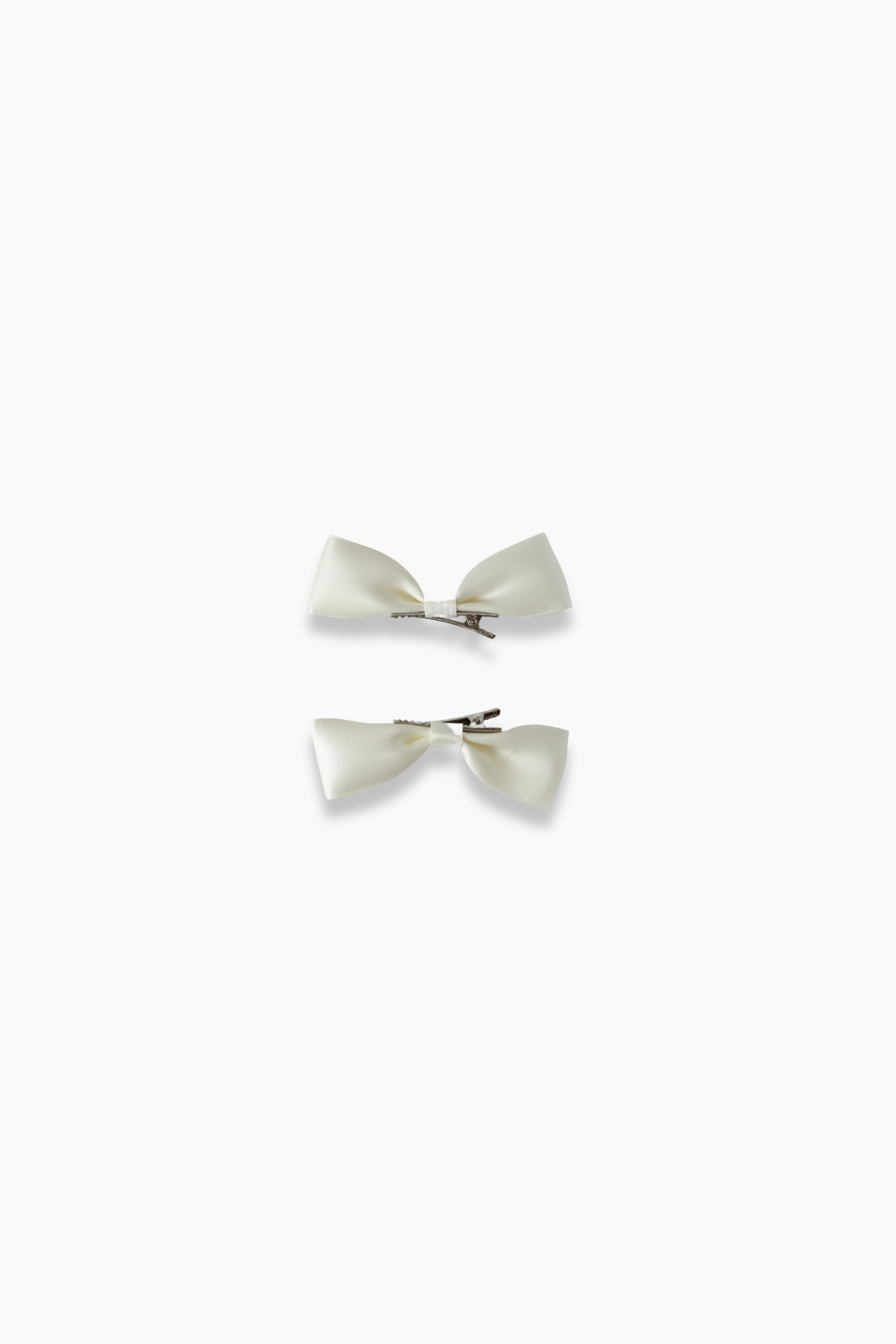 Girls Silk Satin Ribbon Bow Hair Clips (2 Pack) - Ivory