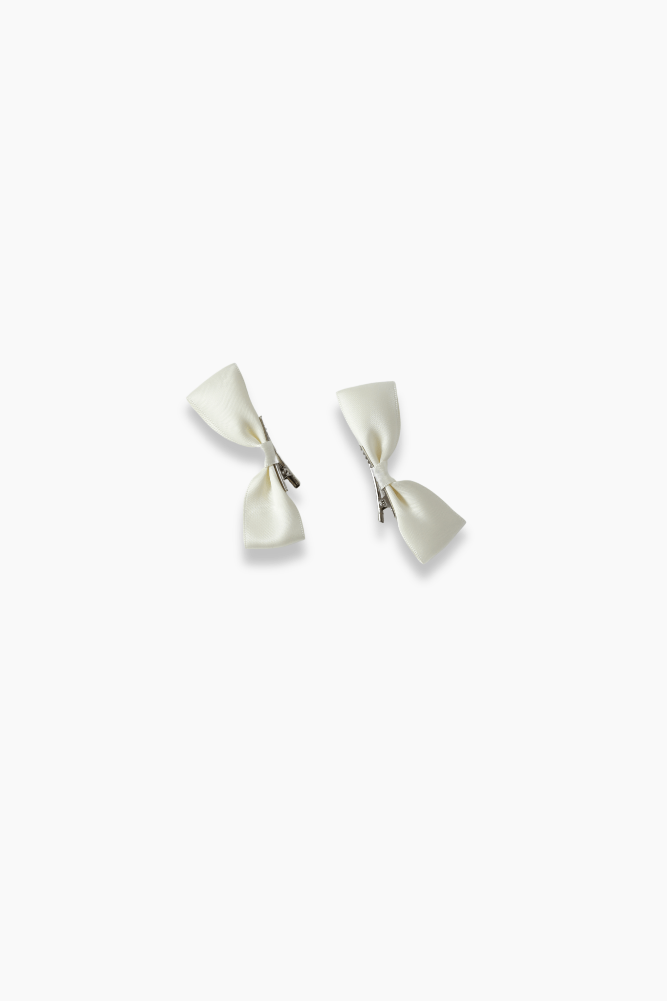 Girls Silk Satin Ribbon Bow Hair Clips (2 Pack) - Ivory