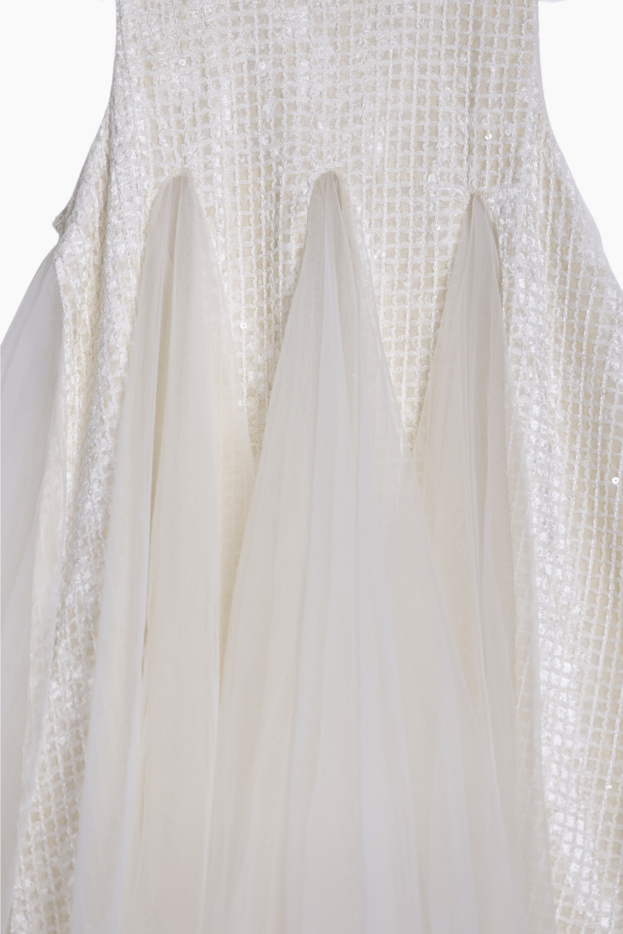 Close-up of the KIKI and JOJO Girls Textured Velvet Sleeveless Embroidered Dress in ivory, featuring a detailed embroidered bodice and a soft, elegant skirt—perfect for special occasions.